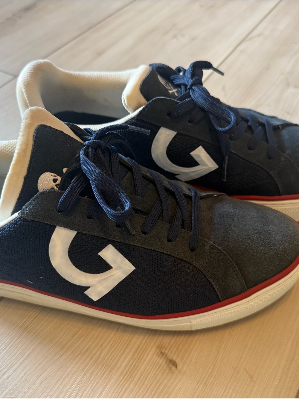 G/FORE Navy & Gray Sneakers with White G Logo and Red Sole Trim